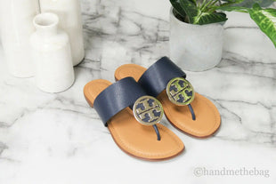 Tory Burch Benton Band Royal Navy Leather Flat Sandals