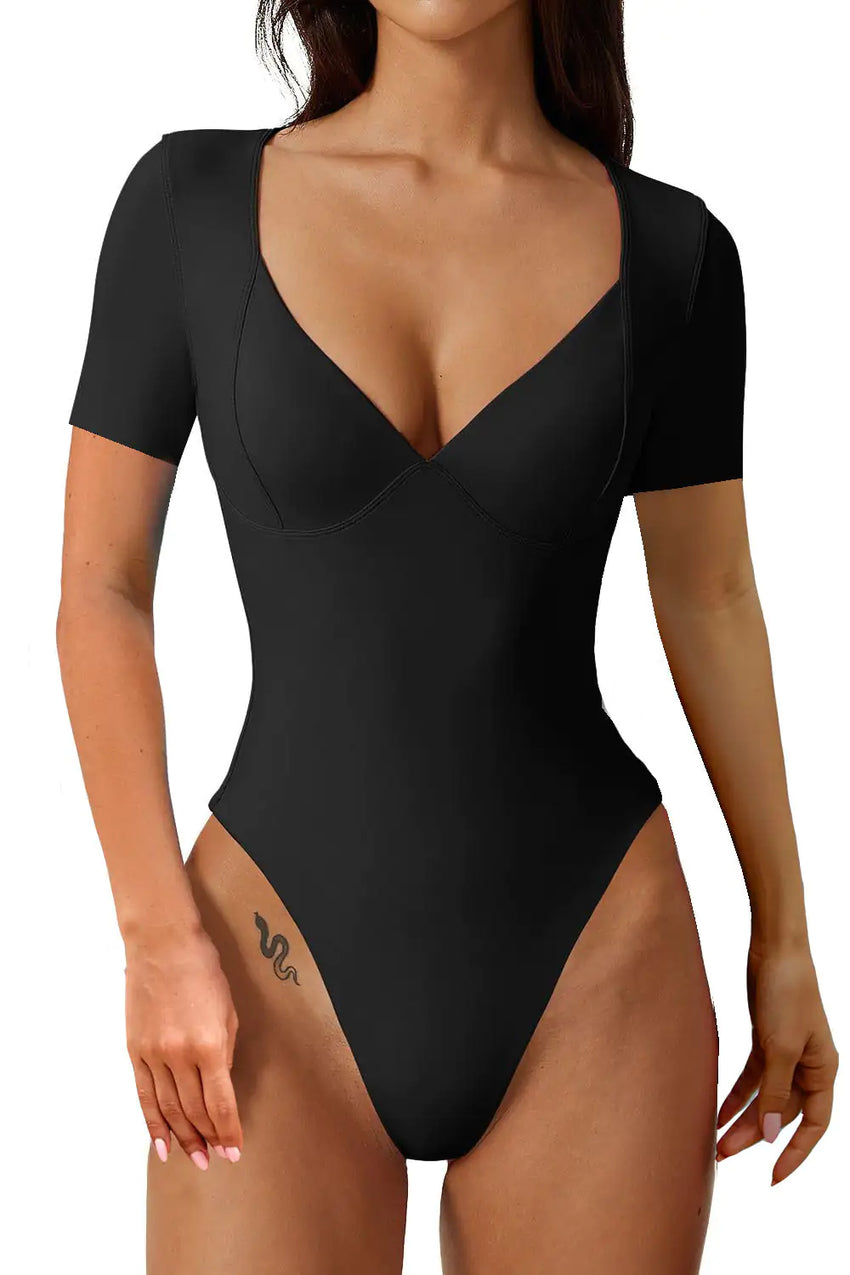 Women's Short Sleeve Bodysuit V Neck