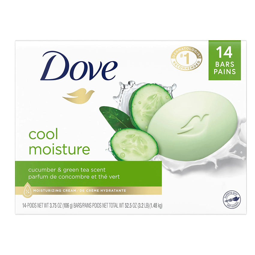 Dove Skin Care Beauty Bar, Cucumber and Green Tea 3.75 oz, 14 Bars 3.75 Ounce (Pack of 14)