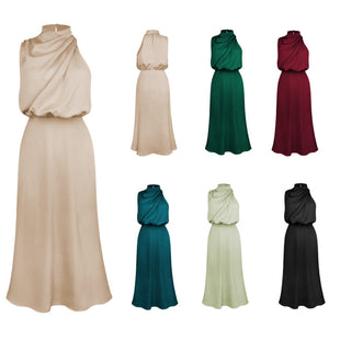 Silk Elegance Drape Halter Dress – Evening & Party Wear